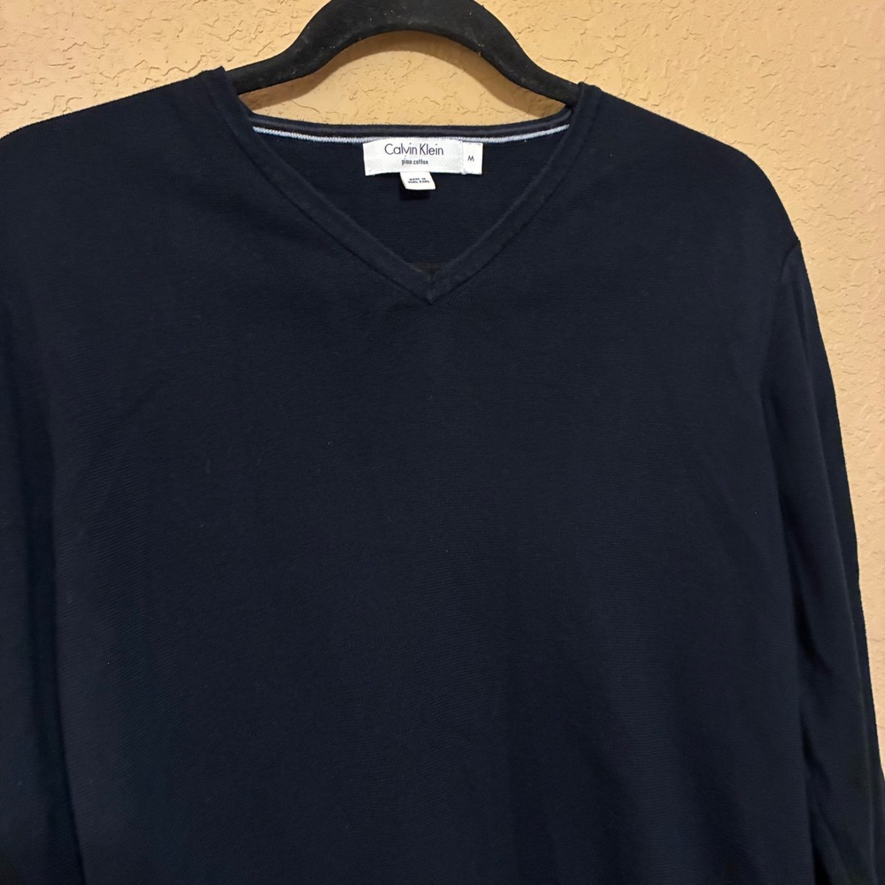 Calvin Klein Pima Cotton V-Neck Black Sweater Mens Medium Luxury Bloke Knitwear